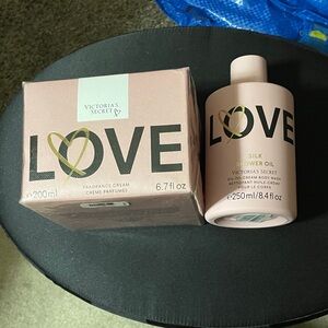 Victoria's Secret Love Silk Shower Oil and Fragrance Cream - Pink and Gold BNIP